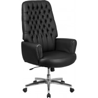 Flash Furniture BT-444-BK-GG High Back Traditional Tufted Leather Executive Swivel Chair with Arms in Black
